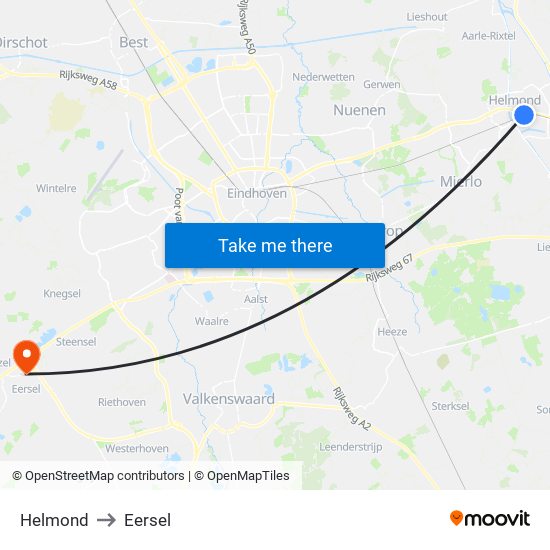 Helmond to Eersel map