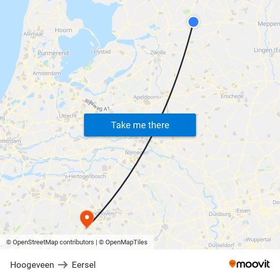 Hoogeveen to Eersel map
