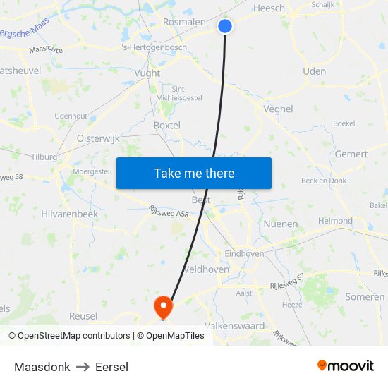 Maasdonk to Eersel map