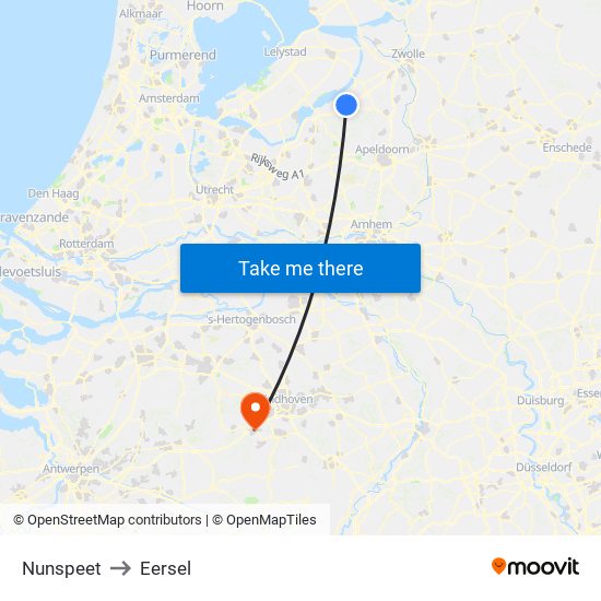 Nunspeet to Eersel map