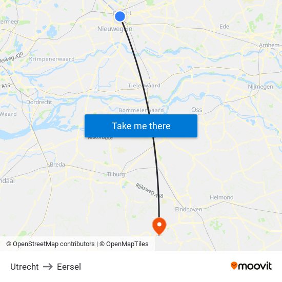 Utrecht to Eersel map