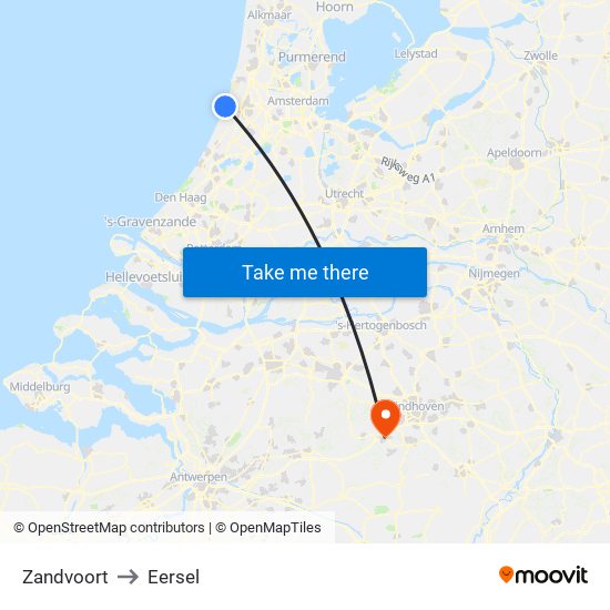 Zandvoort to Eersel map