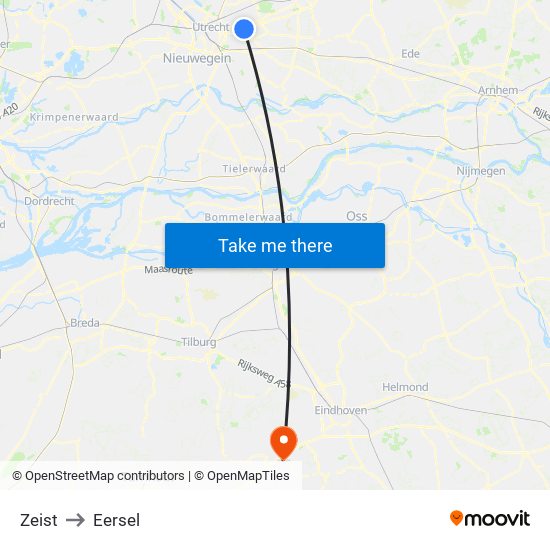 Zeist to Eersel map