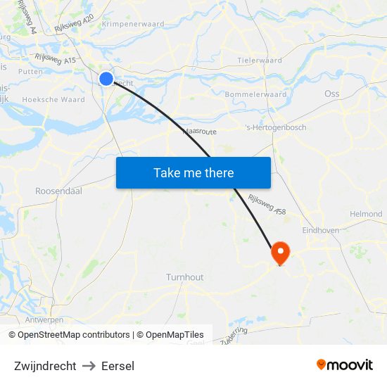 Zwijndrecht to Eersel map