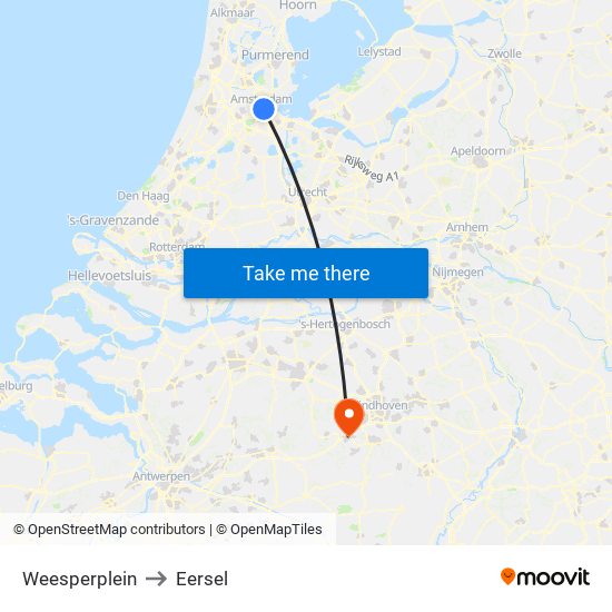 Weesperplein to Eersel map