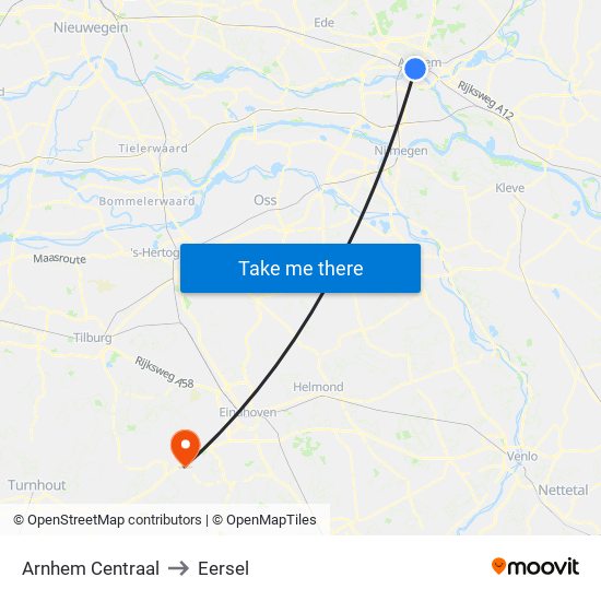 Arnhem Centraal to Eersel map