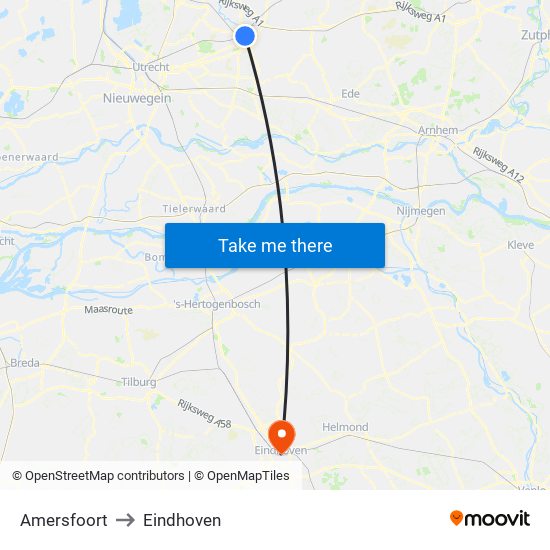 Amersfoort to Eindhoven map