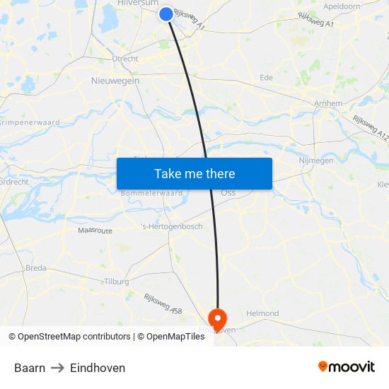 Baarn to Eindhoven map