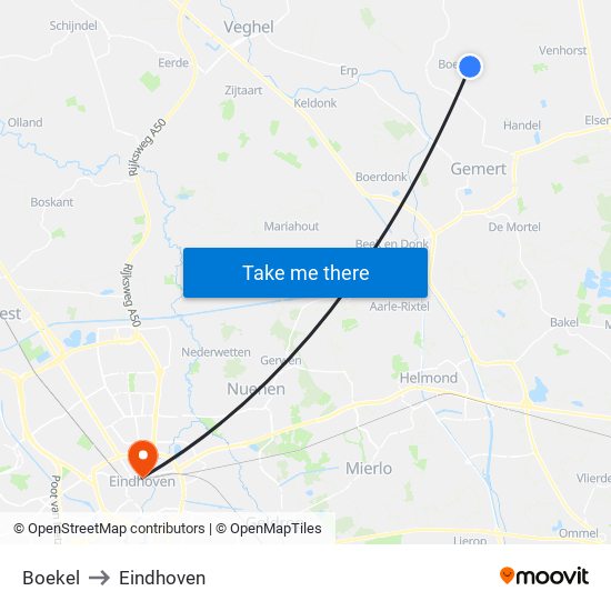 Boekel to Eindhoven map