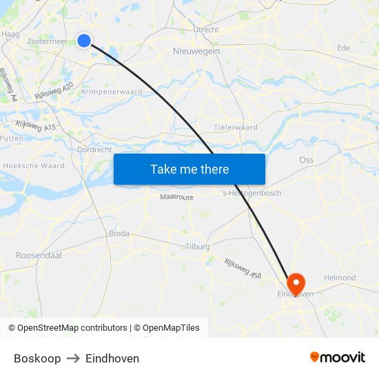 Boskoop to Eindhoven map