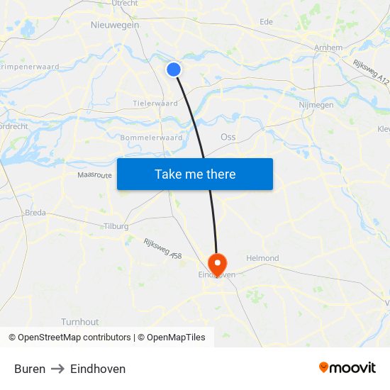 Buren to Eindhoven map