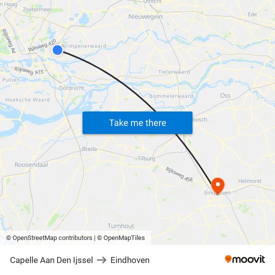 Capelle Aan Den Ijssel to Eindhoven map