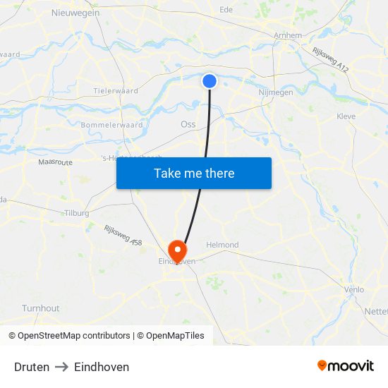 Druten to Eindhoven map