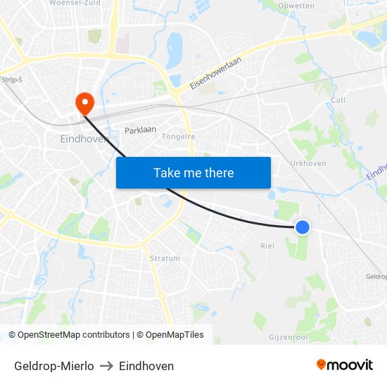 Geldrop-Mierlo to Eindhoven map