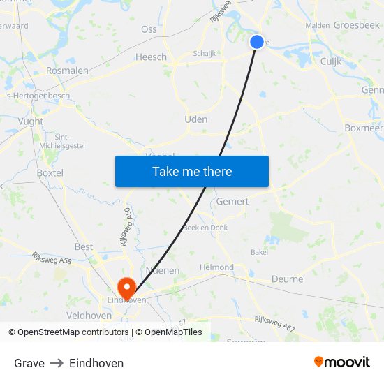 Grave to Eindhoven map