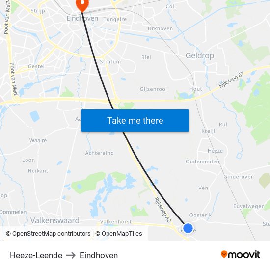 Heeze-Leende to Eindhoven map