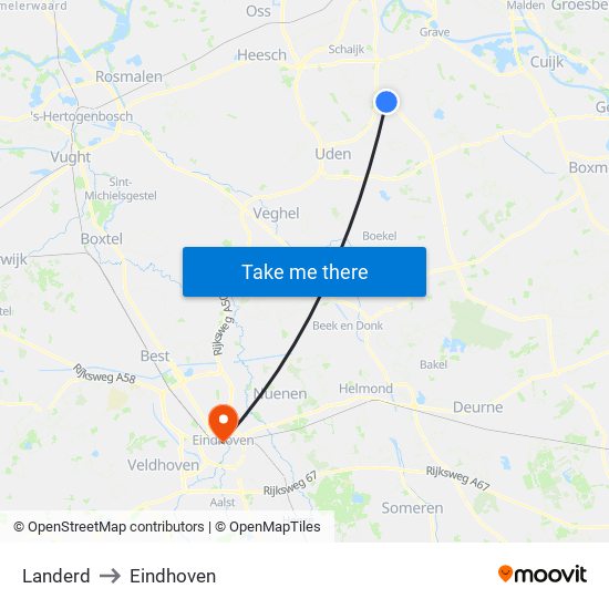 Landerd to Eindhoven map