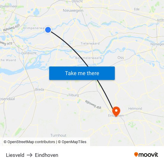 Liesveld to Eindhoven map