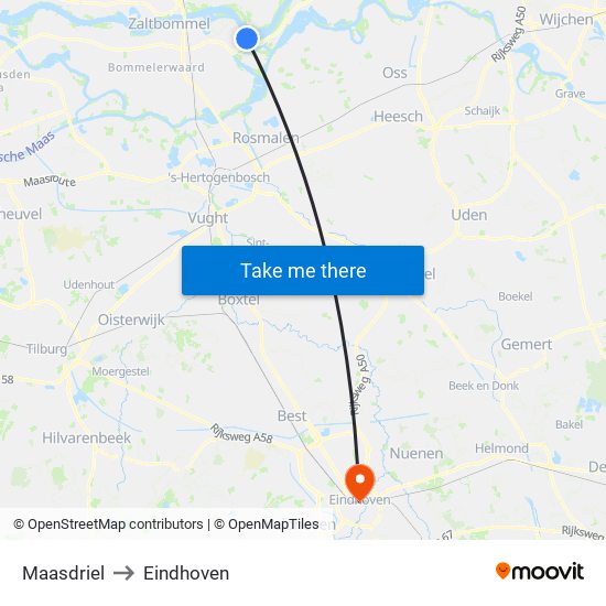 Maasdriel to Eindhoven map