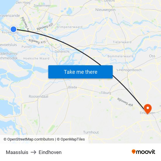 Maassluis to Eindhoven map