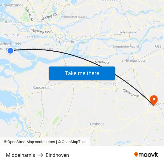 Middelharnis to Eindhoven map