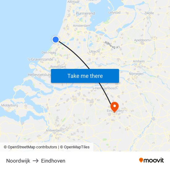 Noordwijk to Eindhoven map