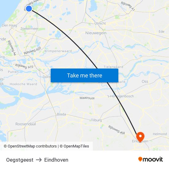 Oegstgeest to Eindhoven map