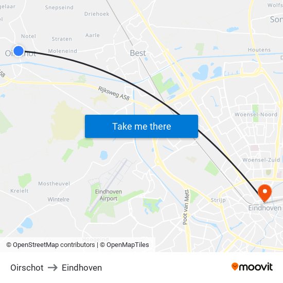 Oirschot to Eindhoven map