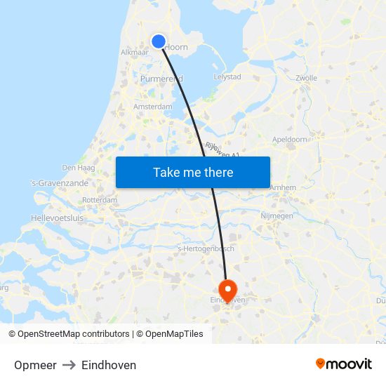 Opmeer to Eindhoven map