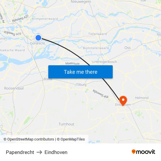 Papendrecht to Eindhoven map