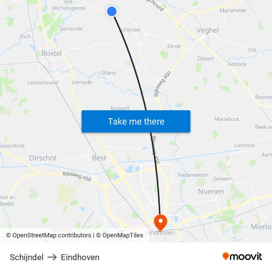 Schijndel to Eindhoven map