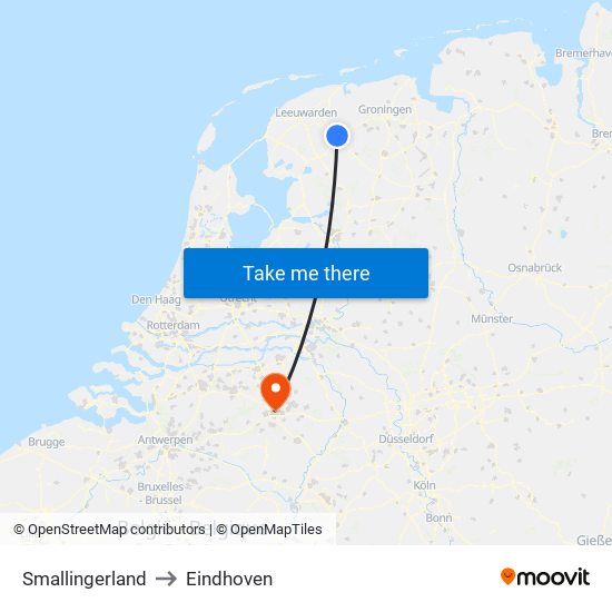 Smallingerland to Eindhoven map