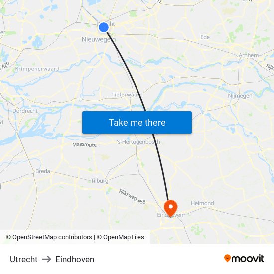 Utrecht to Eindhoven map