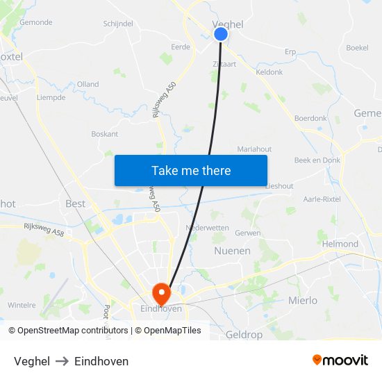 Veghel to Eindhoven map