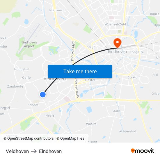 Veldhoven to Eindhoven map