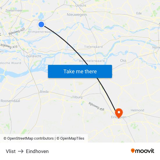 Vlist to Eindhoven map