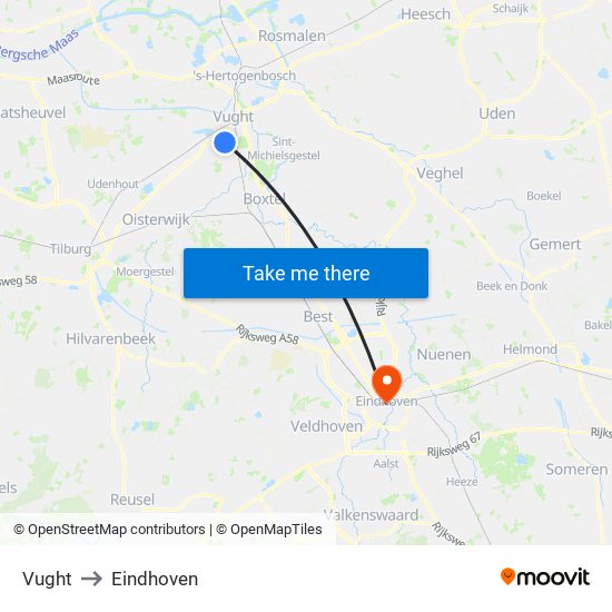 Vught to Eindhoven map