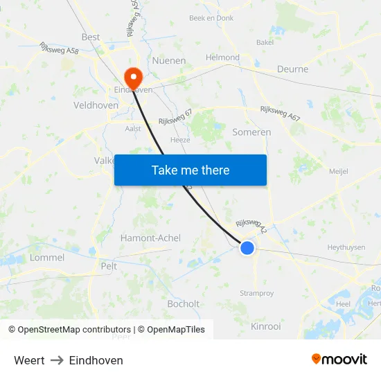 Weert to Eindhoven map