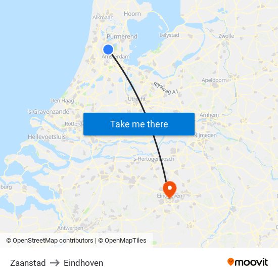 Zaanstad to Eindhoven map