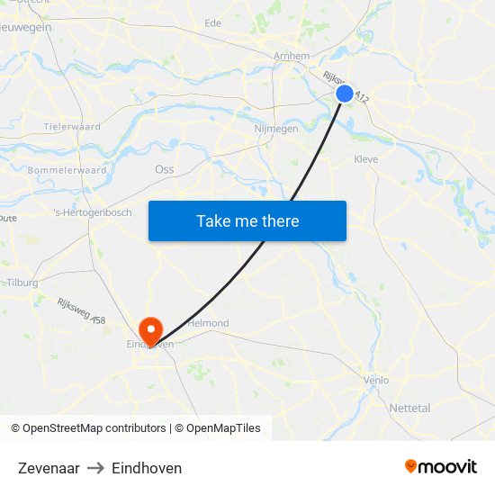 Zevenaar to Eindhoven map