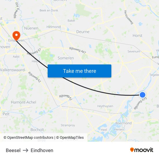 Beesel to Eindhoven map