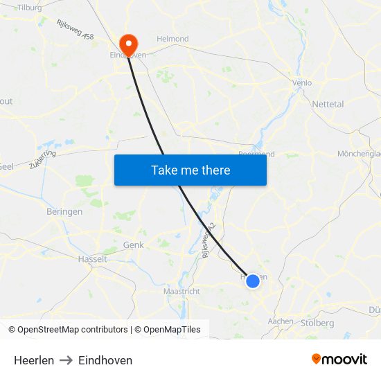 Heerlen to Eindhoven map
