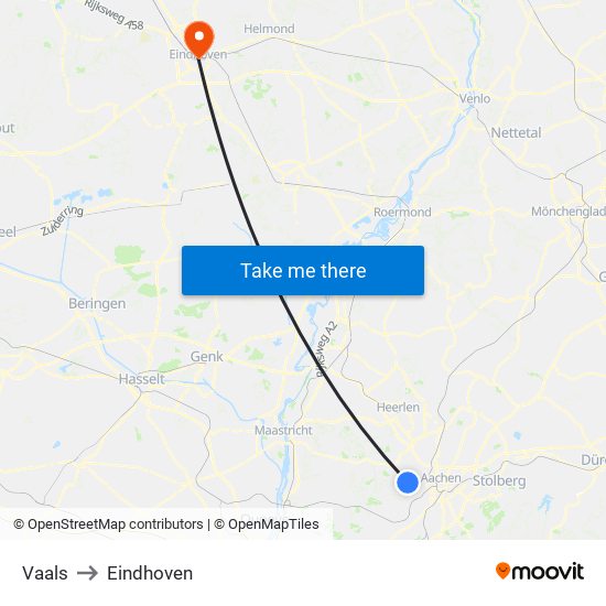 Vaals to Eindhoven map