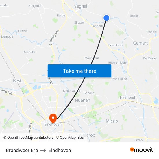 Brandweer Erp to Eindhoven map