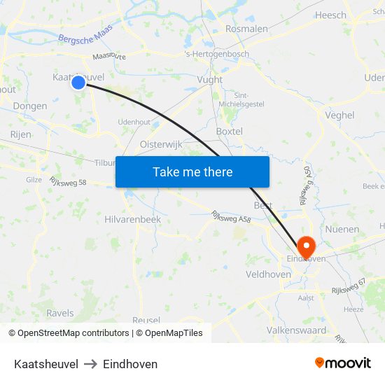 Kaatsheuvel to Eindhoven map