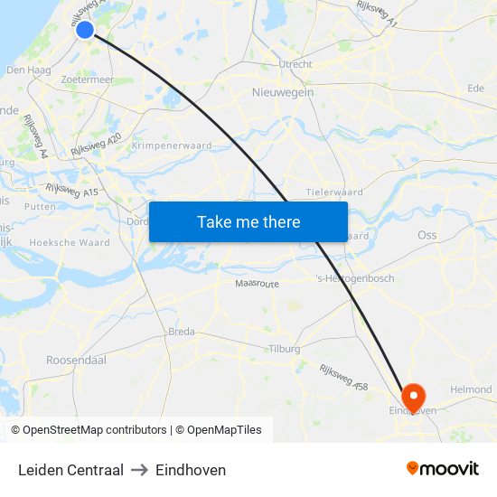 Leiden Centraal to Eindhoven map