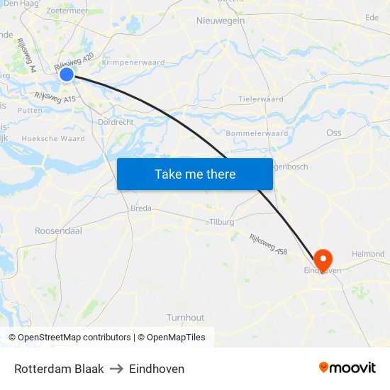 Rotterdam Blaak to Eindhoven map