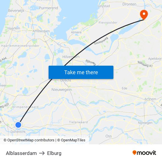 Alblasserdam to Elburg map