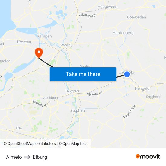 Almelo to Elburg map