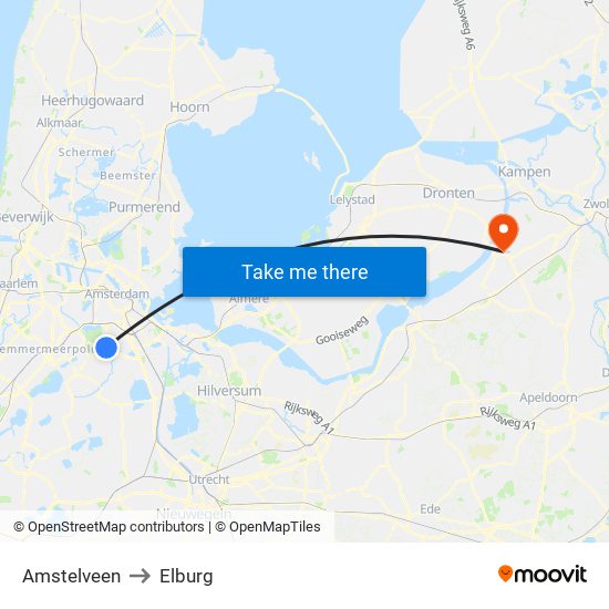 Amstelveen to Elburg map